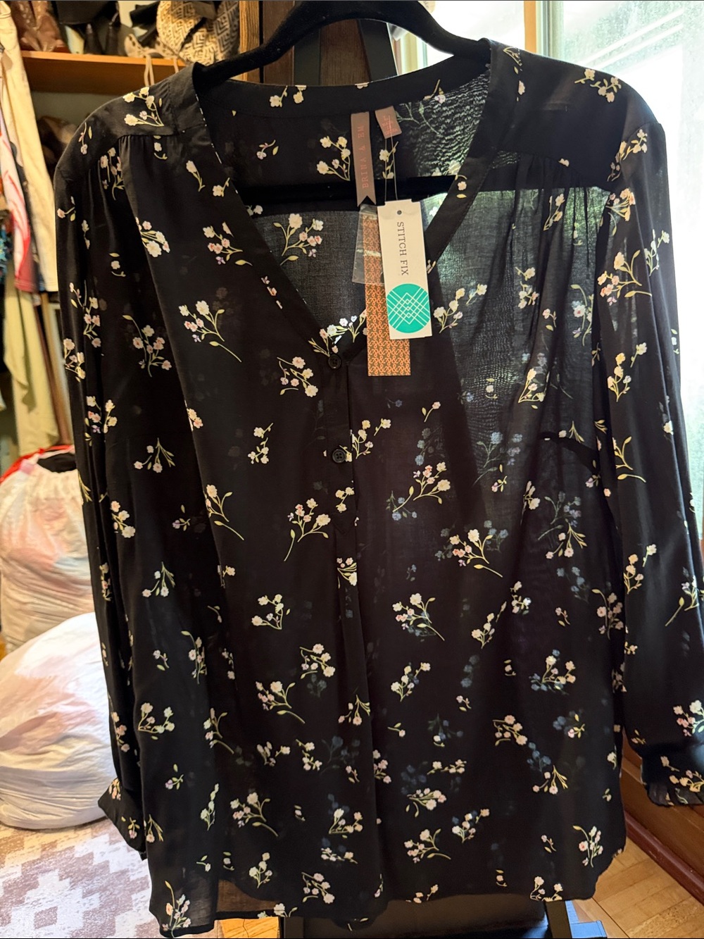 Black Floral Button-Front Women's Dress